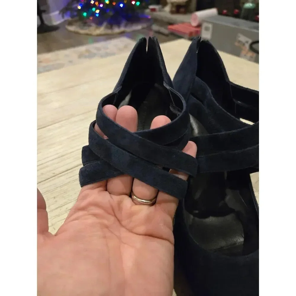 J. Crew Women's Strappy Suede Heels Peep Toe Blue Size 9.5 Made in Italy